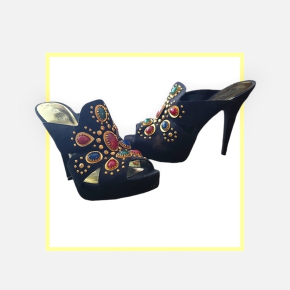 Carlos Santana Rare Find Never Worn  Multicolor Stone Stud Platform  Sz 9 - Picture 2 of 4